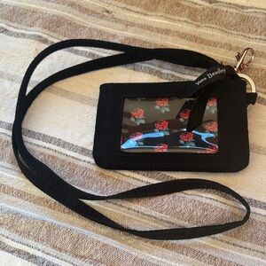 Vera Bradley Black and Red Rose ID Lanyard